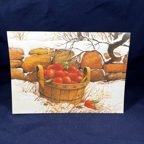Set Of 8 Paper Magic Christmas Cards W/ Basket Of Apples Snowy Scene & Holiday G - Picture 3 of 5